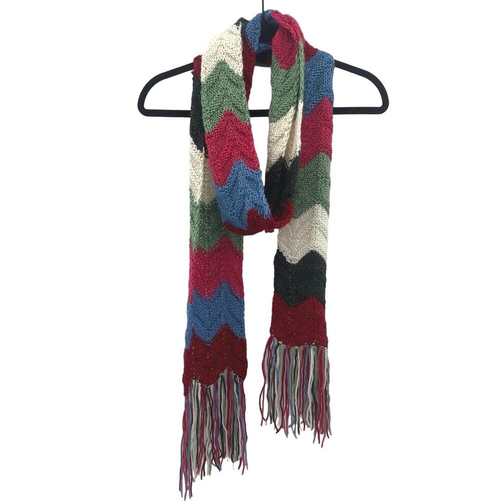 Multicolor Chevron Knit Scarf with Fringe 96" Long